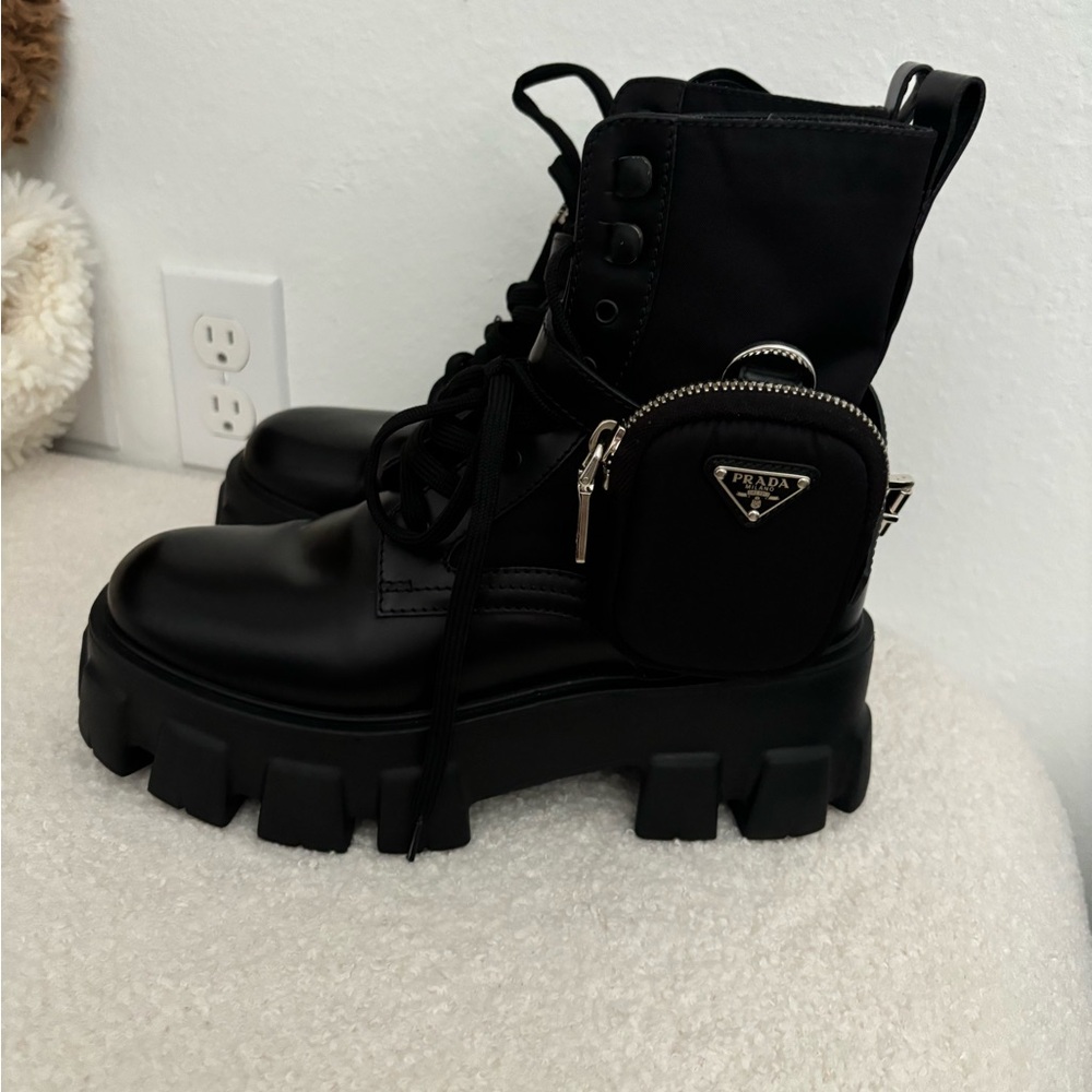 Prada Black Chunky Combat Boots with Platform Sole